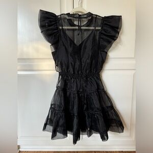 Simkhai organza ruffle sleeve mini dress, black, size 2